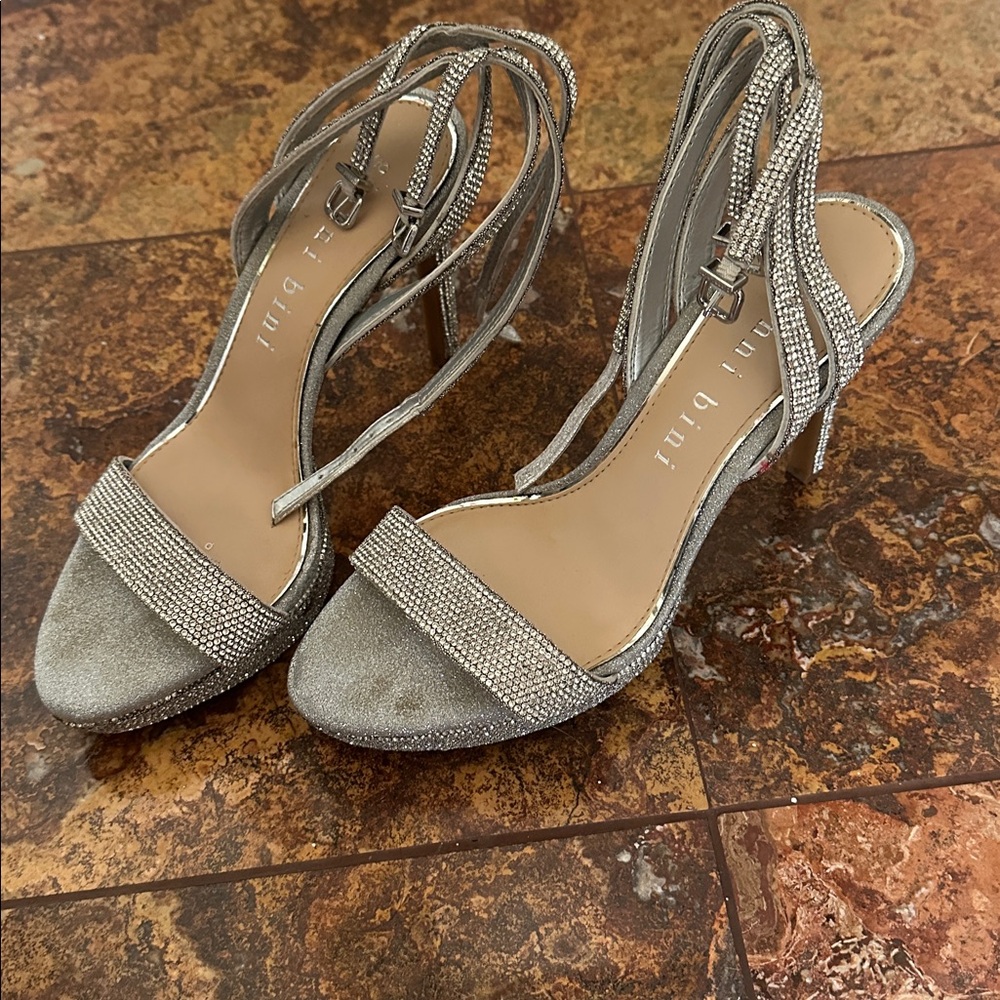 Silver Strappy Heels with Rhinestones